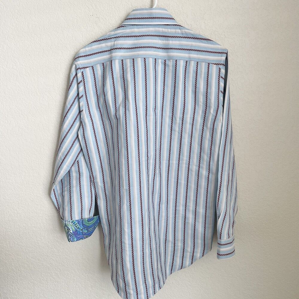 Robert Graham Men’s Small Blue Striped Button Up Long Sleeve Dress Shirt Flip Cu - Picture 12 of 12